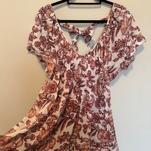 Free People Red and Cream Floral Blouse